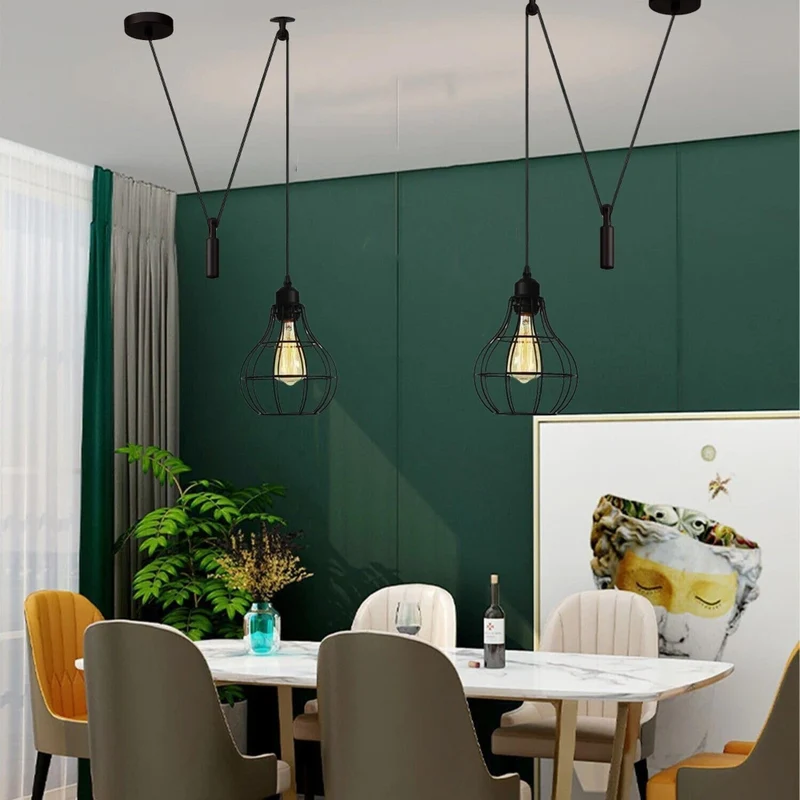 Riemenscheibe Pendelleuchte Schwarz 2m Verstellbares Kabel~3335