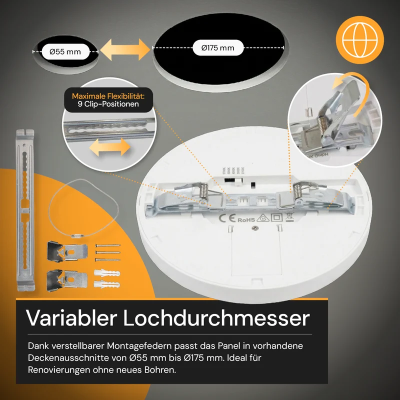 LED Einbauleuchte, 18 W, 1800 lm, 5CCT, 2700–5700 K