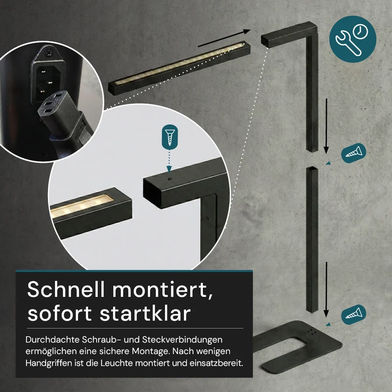 LED-Büro-Stehleuchte, Up/Down, UGR<16, CRI98, dimmbar, 45 W, 1940 x 40 x 1050 mm, 3500 lm, schwarz