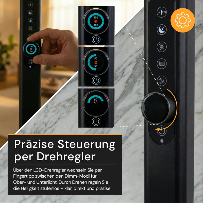 LED Büro-Stehleuchte Up&Down mit Sensor, 150W, 11.000lm, 4000K, UGR 98, dimmbar, schwarz