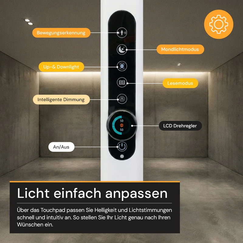 LED Büro-Stehleuchte Up&Down mit Sensor, 150W, 11.000lm, 4000K, UGR 98, dimmbar, weiß