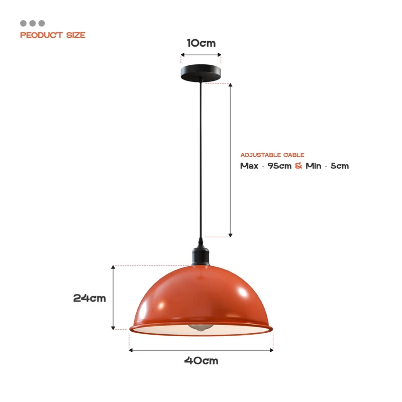 Retro Halbkugel Pendelleuchte Höhenverstellbar E27 | Ø 40cm ~ 3337