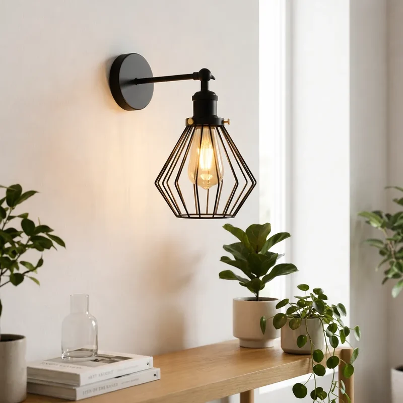 Retro Wandleuchte Käfig MattSchwarz | Verstellbare Wandlampe Flur & Bett~3327
