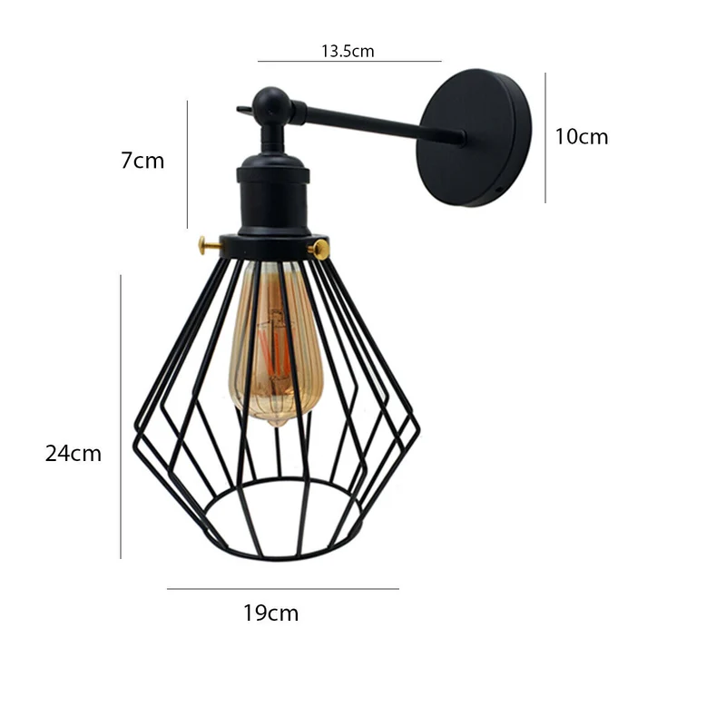 Retro Wandleuchte Käfig MattSchwarz | Verstellbare Wandlampe Flur & Bett~3327