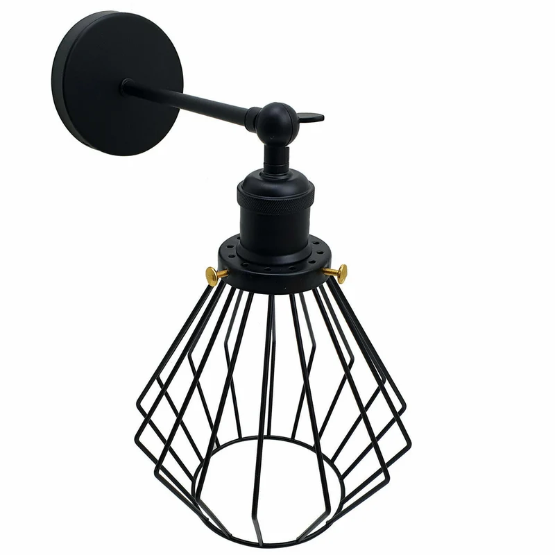 Retro Wandleuchte Käfig MattSchwarz | Verstellbare Wandlampe Flur & Bett~3327