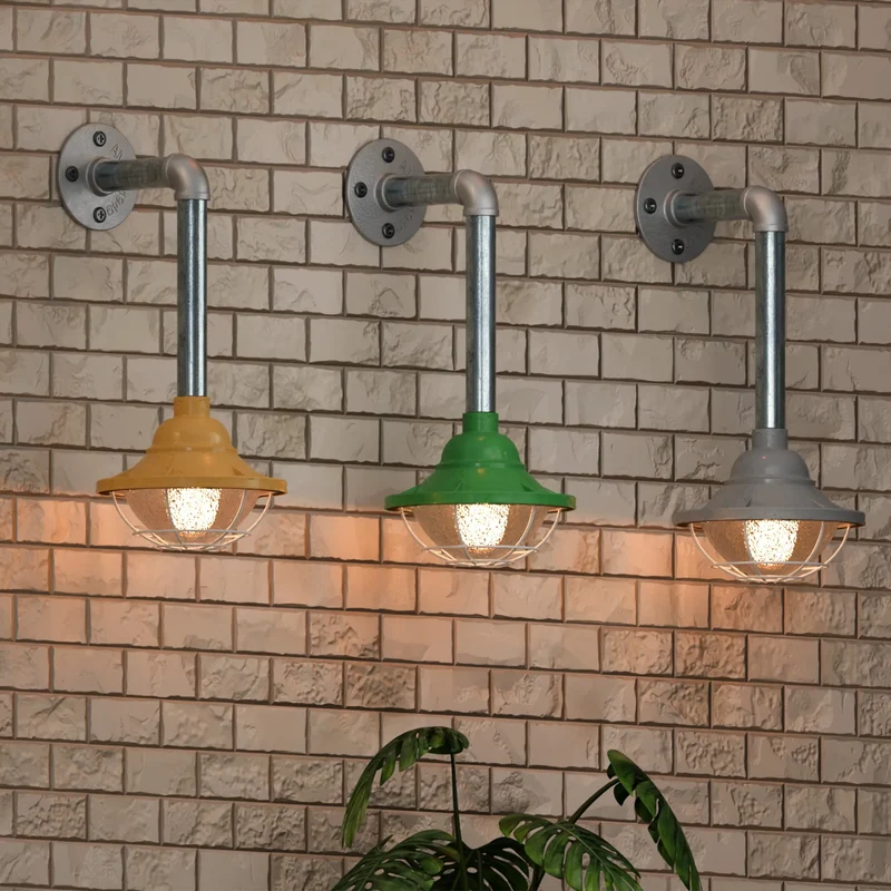Industrielle E27 Wandleuchte mit Käfigschirm Leerrohr Design ~ 3403