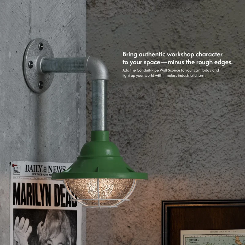 Industrielle E27 Wandleuchte mit Käfigschirm Leerrohr Design ~ 3403