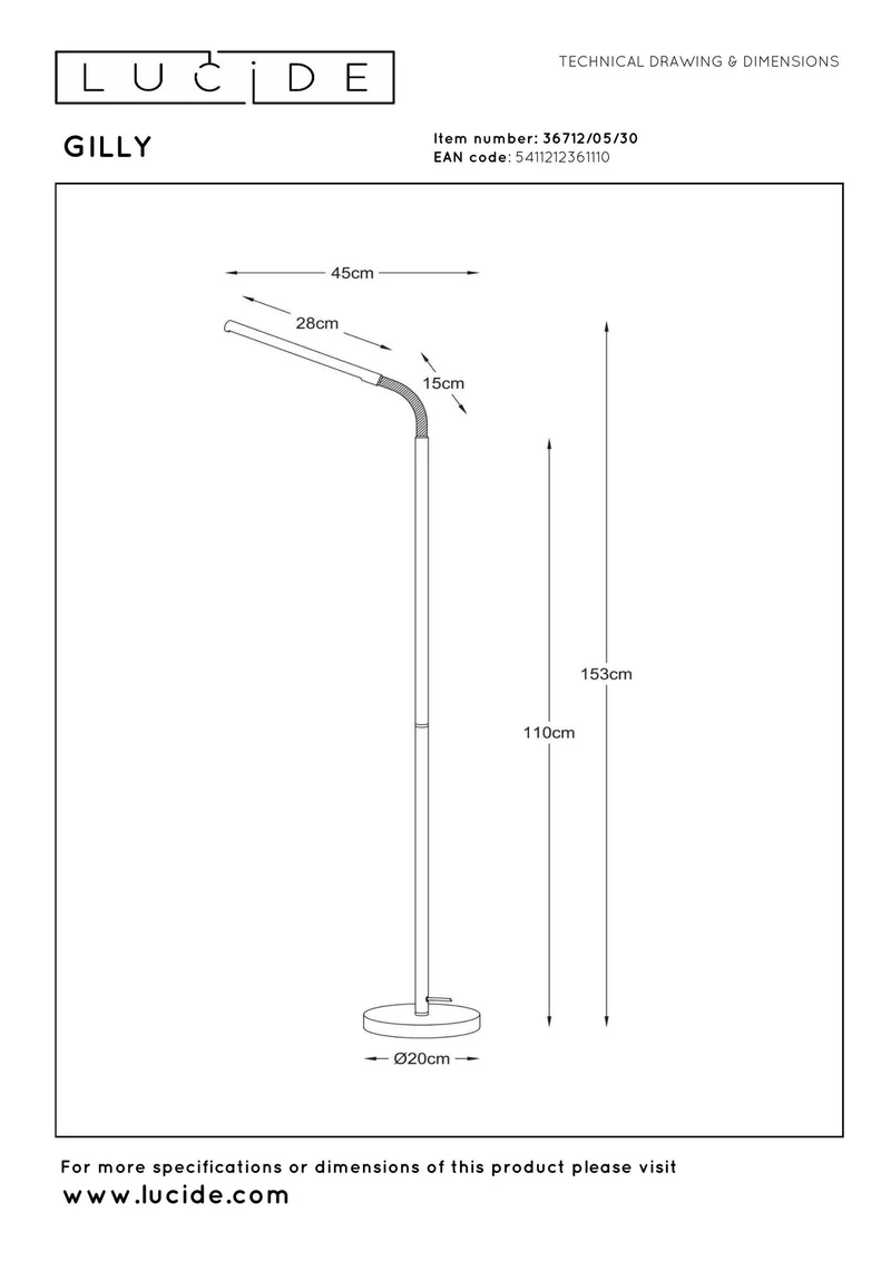 LED-Lese-Stehleuchte Gilly mit flexiblem Lesearm Schwarz