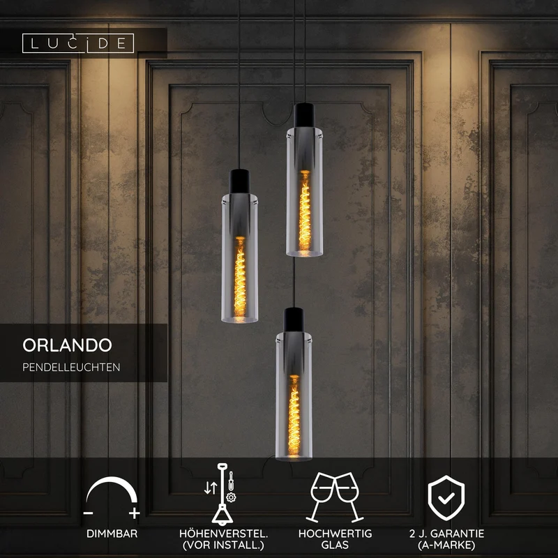 Hängeleuchte Orlando 3-flammig mit Glasschirm