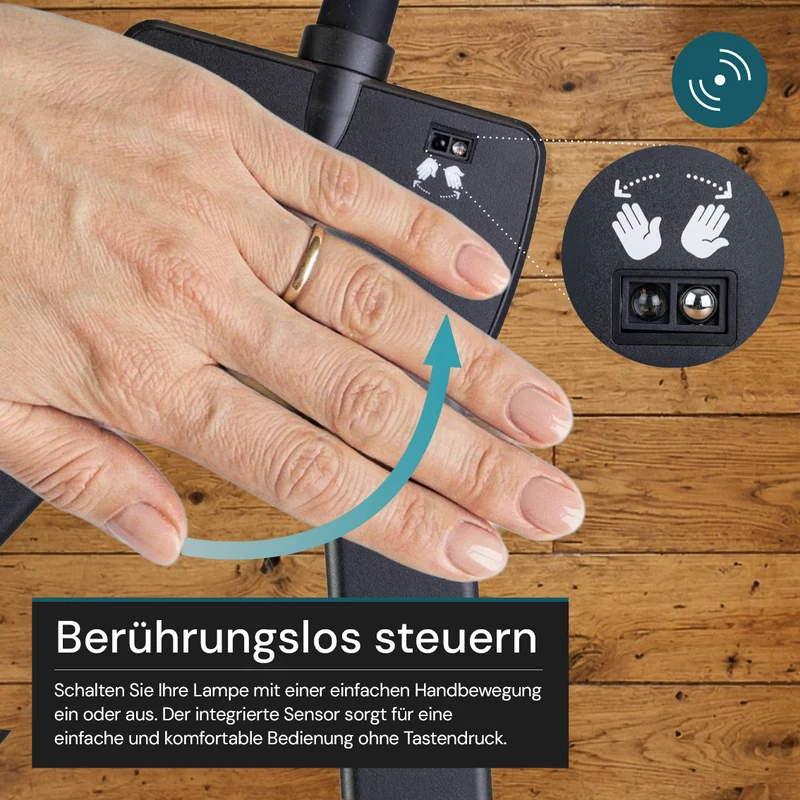 LED-Stehlampe- und Schreibtischlampe, Doppelkopf, in Schwarz, dimmbar, 5 Farbtemperaturstufen, 18 W, 1100 lm, voll verstellbare Monitor-/Tischlampe mit kontaktlosem Ein-/Ausschalt-Sensor.