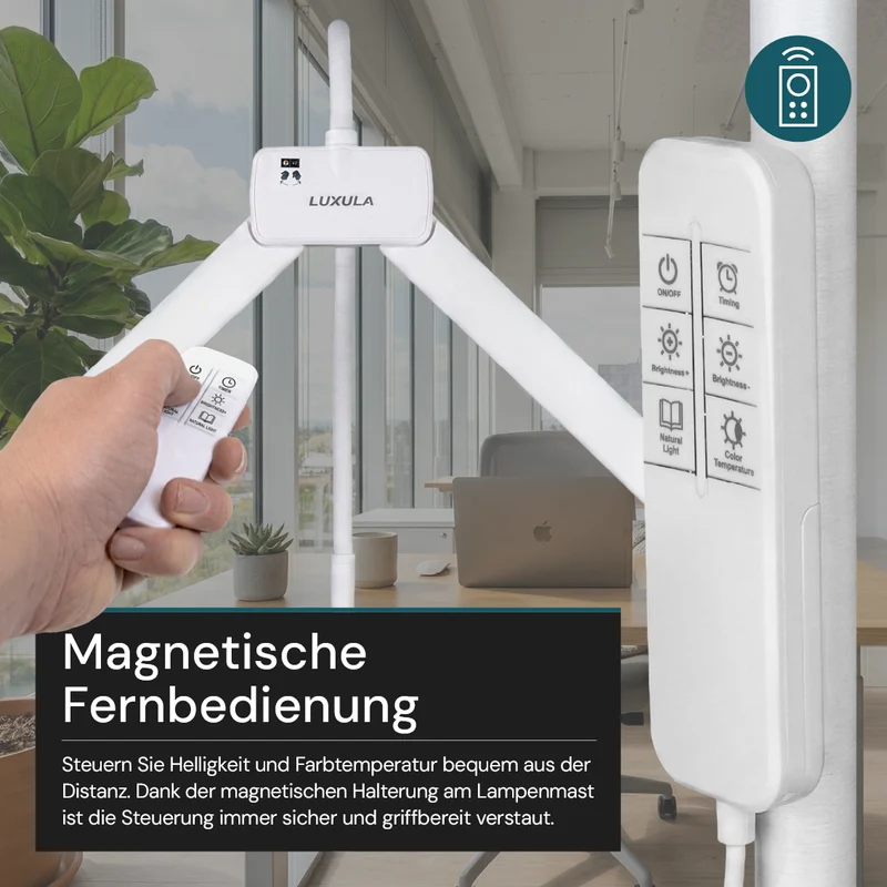 LED-Stehlampe- und Schreibtischlampe, Doppelkopf, in Weiß, dimmbar, 5 Farbtemperaturstufen, 18 W, 1100 lm, voll verstellbare Monitor-/Tischlampe mit kontaktlosem Ein-/Ausschalt-Sensor
