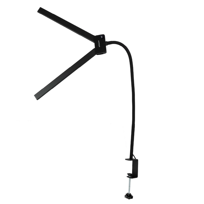 LED-Schreibtischlampe, Doppelkopf, in Schwarz, dimmbar, 5 Farbtemperaturstufen, 18 W, 1100 lm, klemm- und voll verstellbare Monitor-/Tischlampe mit kotaktlosem Ein-/Ausschaltssensor