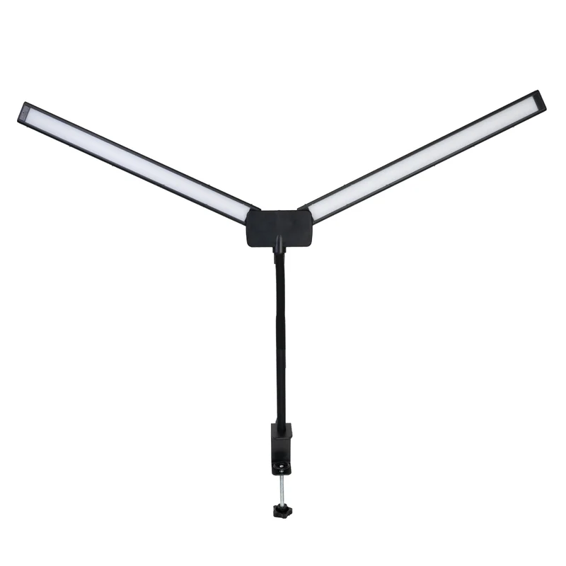 LED-Schreibtischlampe, Doppelkopf, in Schwarz, dimmbar, 5 Farbtemperaturstufen, 18 W, 1100 lm, klemm- und voll verstellbare Monitor-/Tischlampe mit kotaktlosem Ein-/Ausschaltssensor
