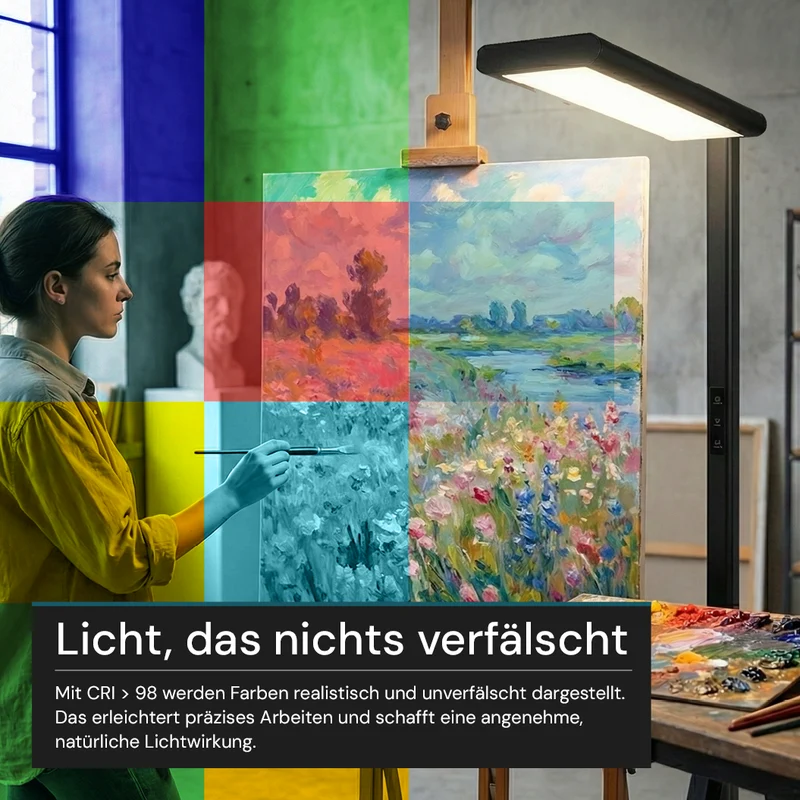 LED-Büro-Stehleuchte, Up/Down, UGR<16, CRI98, dimmbar, 60 W, 1700 x 840 x 250 mm, 3500 lm, schwarz