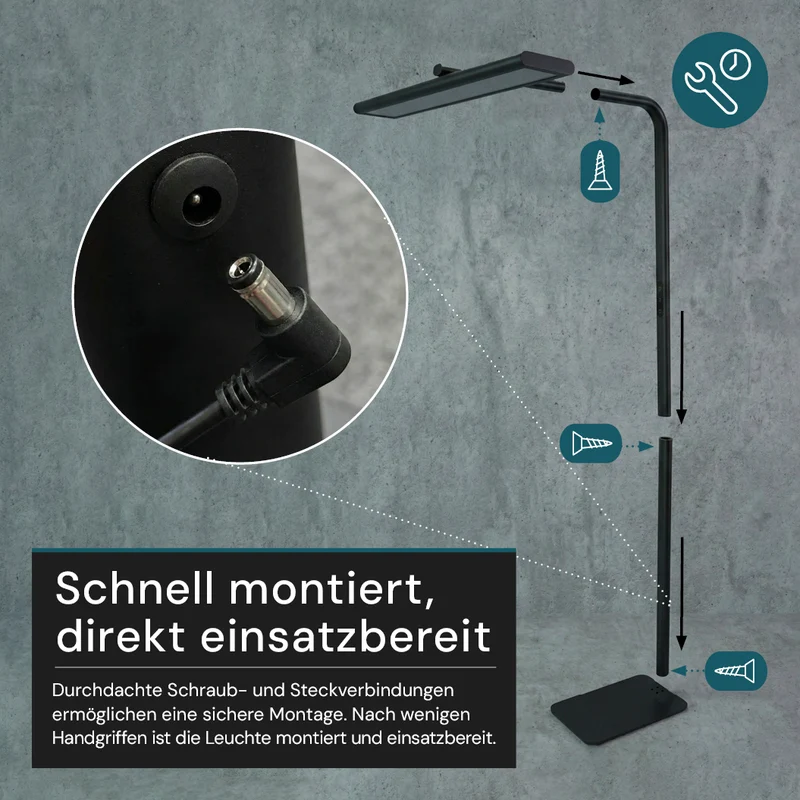 LED-Büro-Stehleuchte, Up/Down, UGR<16, CRI98, dimmbar, 60 W, 1700 x 840 x 250 mm, 3500 lm, schwarz