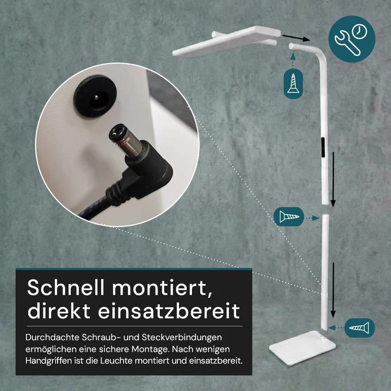 LED-Büro-Stehleuchte, Up/Down, UGR<16, CRI98, dimmbar, 60 W, 1887 x 840 x 370 mm, 3500 lm, weiß