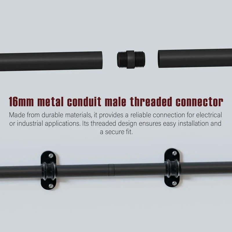 Schwarz Stahl Standard Gewinde Verbinder für Rohrrohr 16mm Außengewinde ~3237