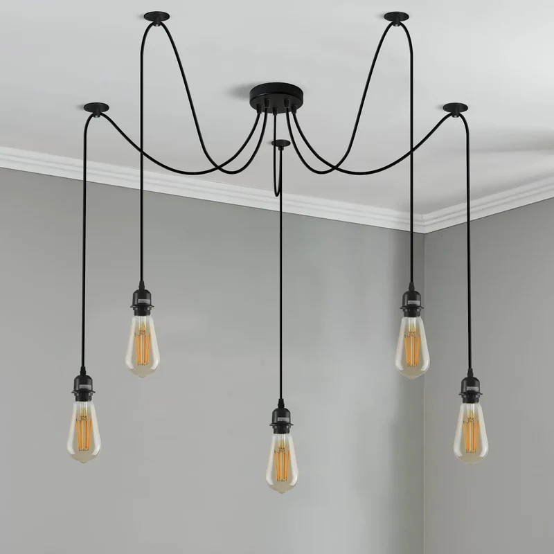Suspension Araignée 3/5/8 Flammes E27 Câble PVC Noir~3322