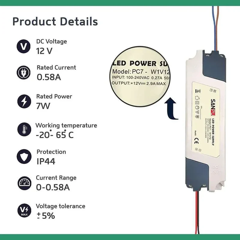 LED Treiber DC 12V Konstantspannung IP44 Netzteil Adapter 7W-60W ~ 3354