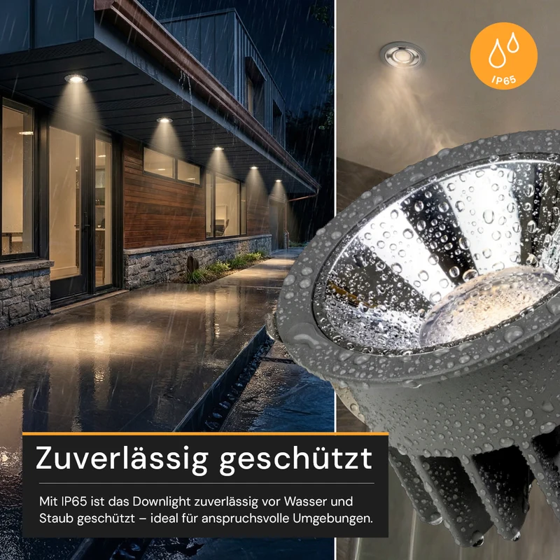 LED Einbauleuchte CCT Downlight, 1750 lm, 2700–6500 K, IP65, CRI90