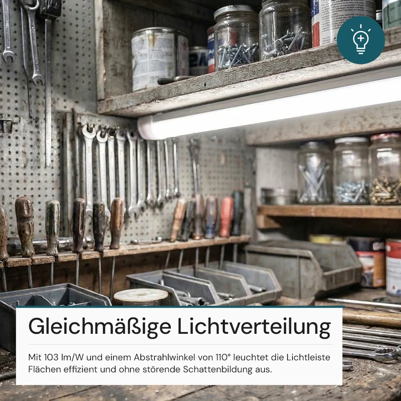 LED Unterbauleuchte, 120 cm, 36 W, 3850 lm, 3000-4000-6500 K, IP20, Lichtfarbe einstellbar, mit Anschlussblock, weiß