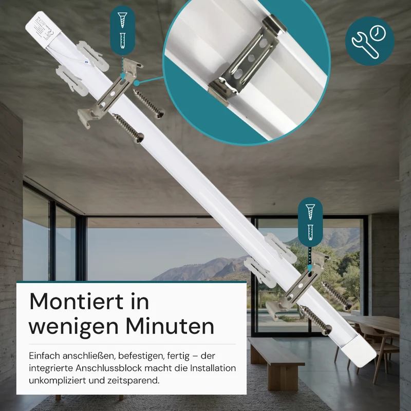 LED Unterbauleuchte, 120 cm, 36 W, 3850 lm, 3000-4000-6500 K, IP20, Lichtfarbe einstellbar, mit Anschlussblock, weiß