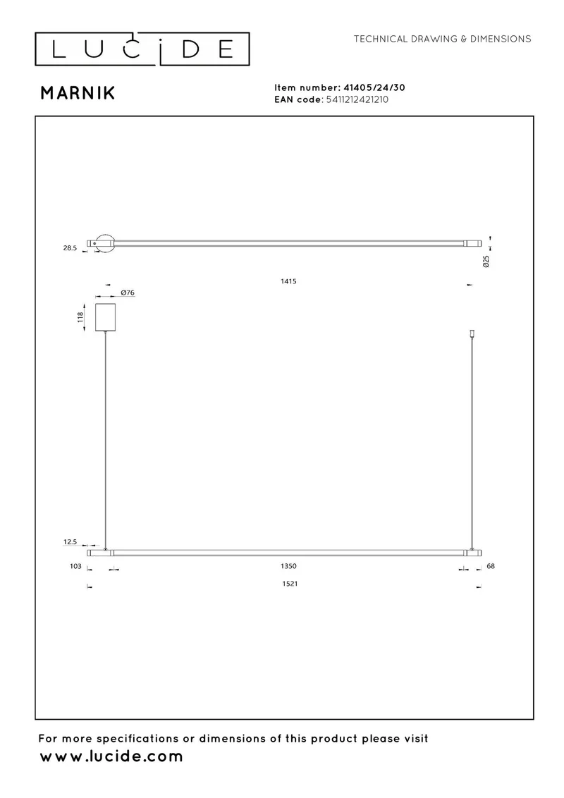 LED-Pendelleuchte Marnik mit Gestensteuerung und CCT 152,1cm