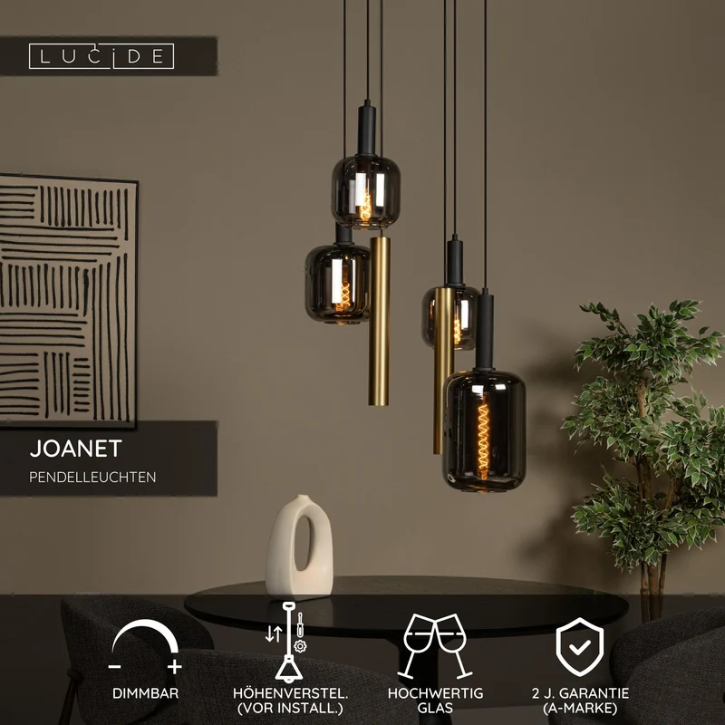 Pendeleuchte Joanet 3-flammig mit Glasschirm Ø 65cm