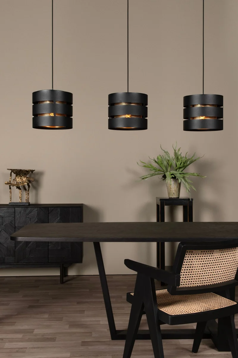 Pendelleuchte Rosas 3-flammig 130cm höhenverstellbar Schwarz, Messing