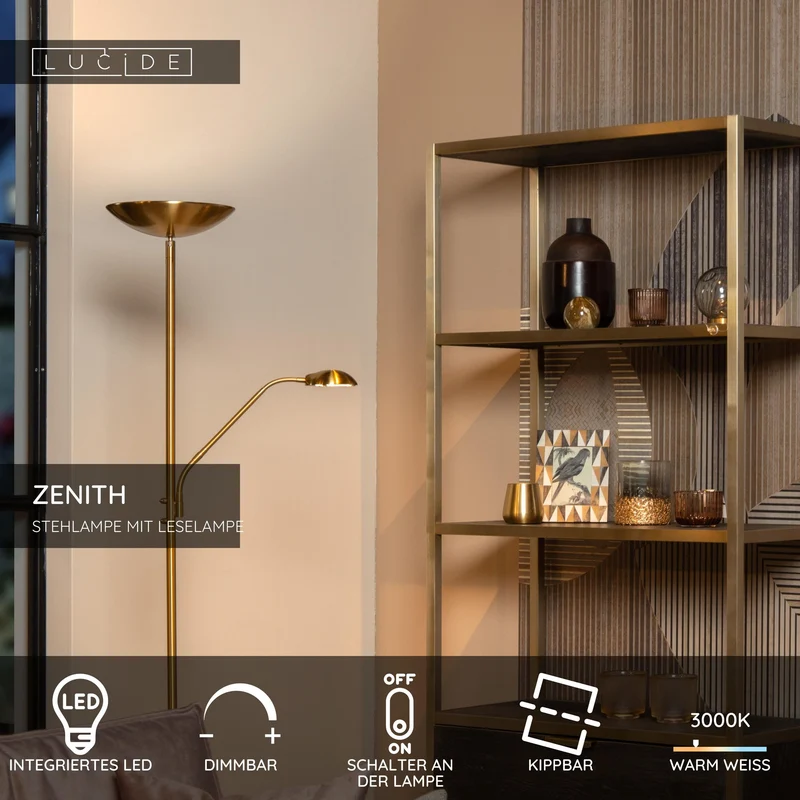 LED-Stehleuchte Zenith mit Lesearm dimmbar schwenkbar