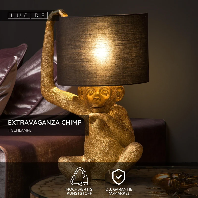 Tischleuchte Extravaganza Chimp mit Stoffschirm Schwarz