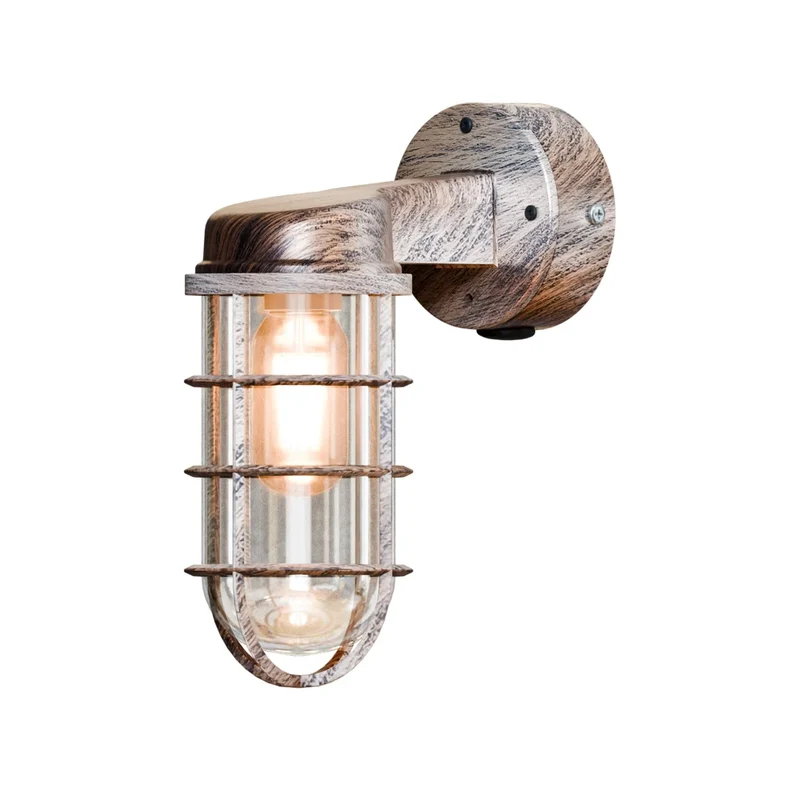 Nautische Bunker Außen Wandleuchte Gitter Glas IP44 ~3222