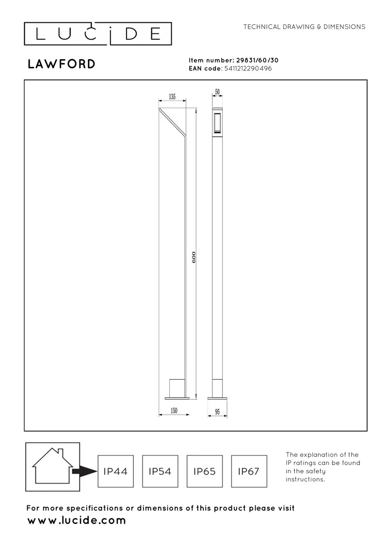 LED-Pollerleuchte Lawford IP54 60cm