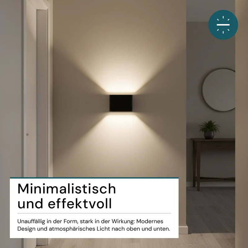 LED Akku Wandleuchte mit Bewegungssensor, Up- & Downlight, Lichtfarbe und Helligkeit einstellbar, mit Fernbedienung, schwarz, wiederaufladbar, Innenbereich
