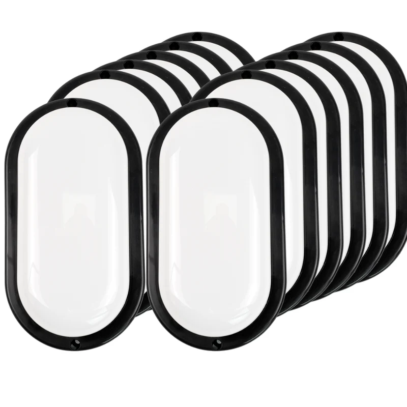 Kellerlampe in Schwarz, Ovalleuchte, 12 W, 1080 lm, Lichtfarbe einstellbar (CCT), IP54-wassergeschützt, Kabelverbinder, Wandleuchte Innen und Außen, Feuchtraumleuchte