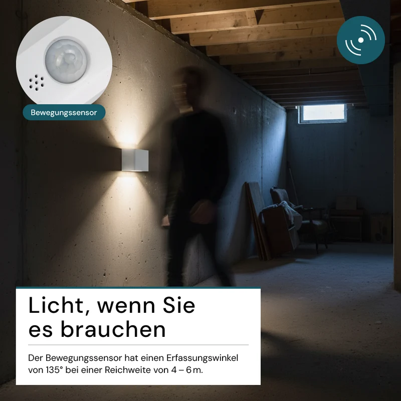 LED Akku Wandleuchte mit Bewegungssensor, Up- & Downlight, Lichtfarbe und Helligkeit einstellbar, mit Fernbedienung, weiß, wiederaufladbar, Innenbereich