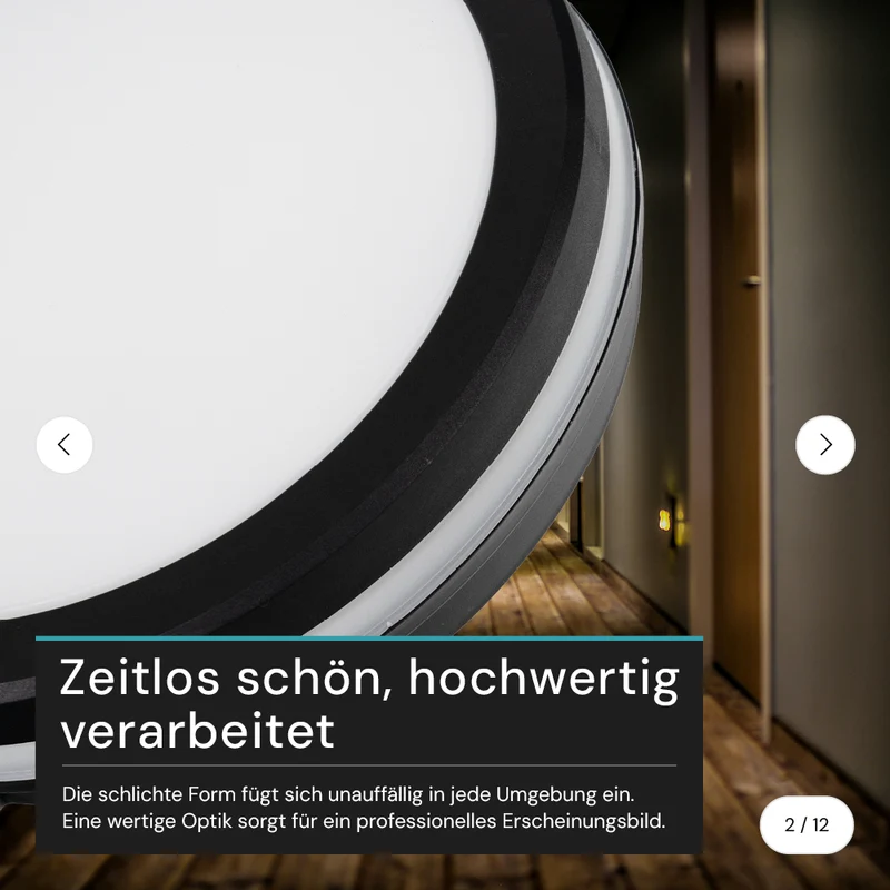 Moderne LED-Deckenlampe, schwarz/weiß, rund, 20 W, 2000 lm, Lichtfarbe einstellbar, Ø20 cm, IP65-wassergeschützt, Schnellverbinder, Innen- und Außenlampe