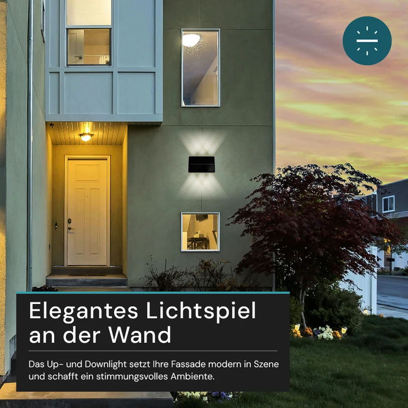 Solar LED Wandleuchte Außen, Up/Down, 3-flammig, 3 Lichtfarben einstellbar (CCT), IP54, mit Akku, Gartenleuchte