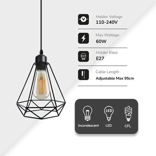 E27 LEDsone 5,8-flammige Pendelleuchte 2M im Industriesti ~3291