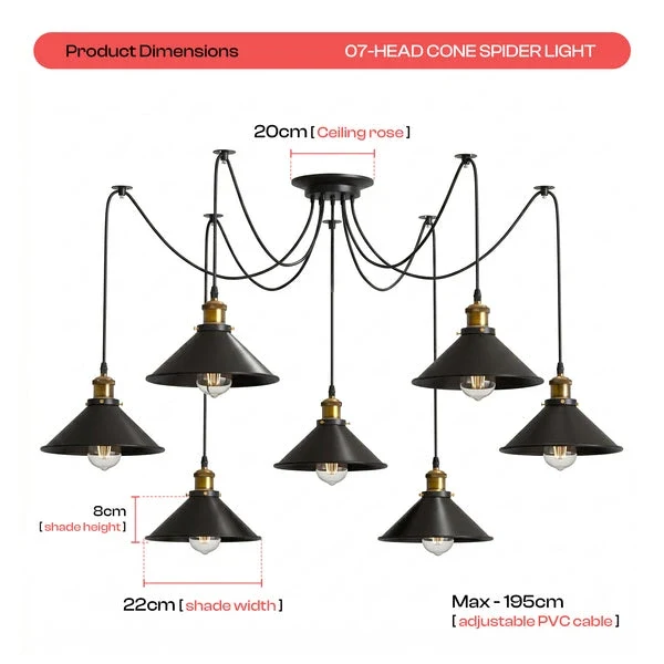 Schwarze Spinnenlampe Vintage – Industrie Pendelleuchte Auswählbar | Ø 22cm | E27 ~3308