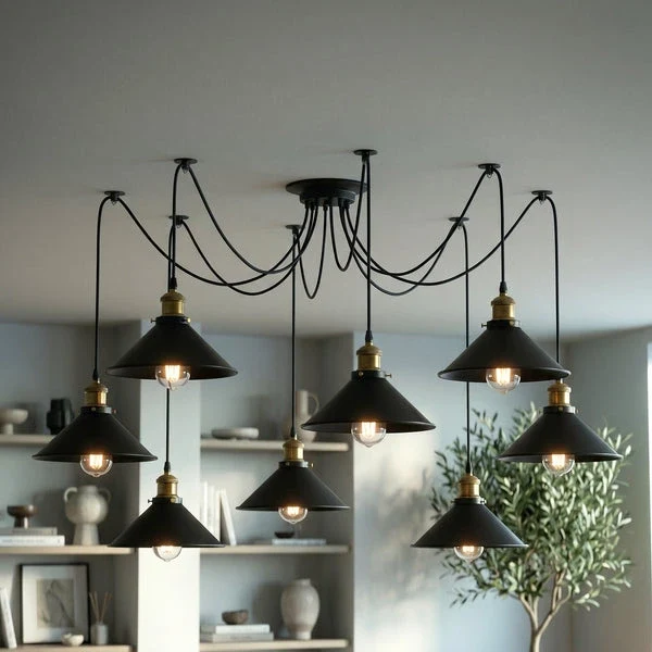Schwarze Spinnenlampe Vintage – Industrie Pendelleuchte Auswählbar | Ø 22cm | E27 ~3308