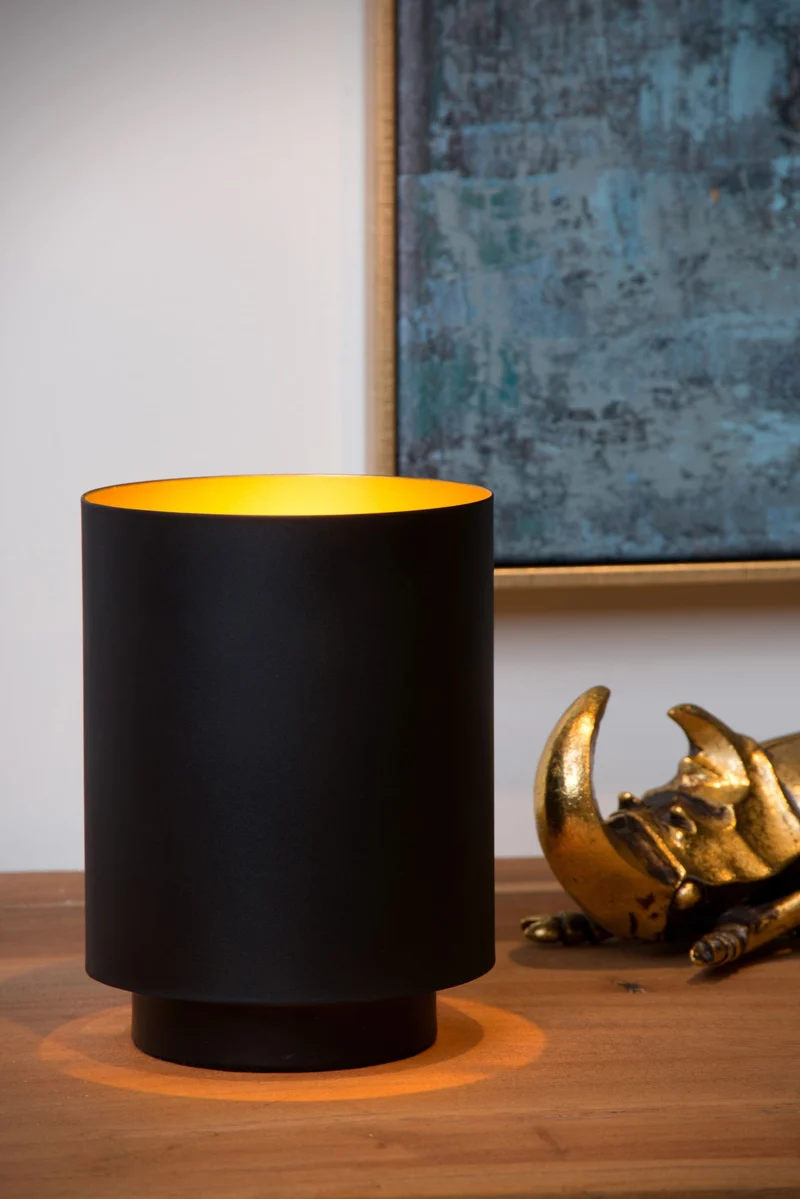 Tischleuchte Suzy 1-flammig Zylinderform Schwarz, Messing 16cm