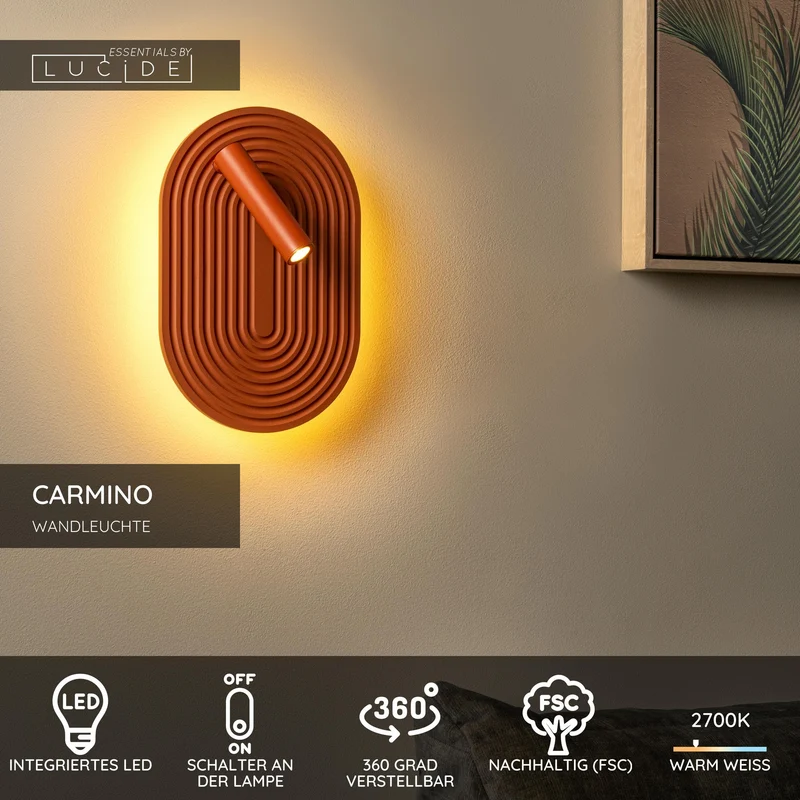 LED-Wandleuchte Carmino schwenkbar Holz Terrakotta