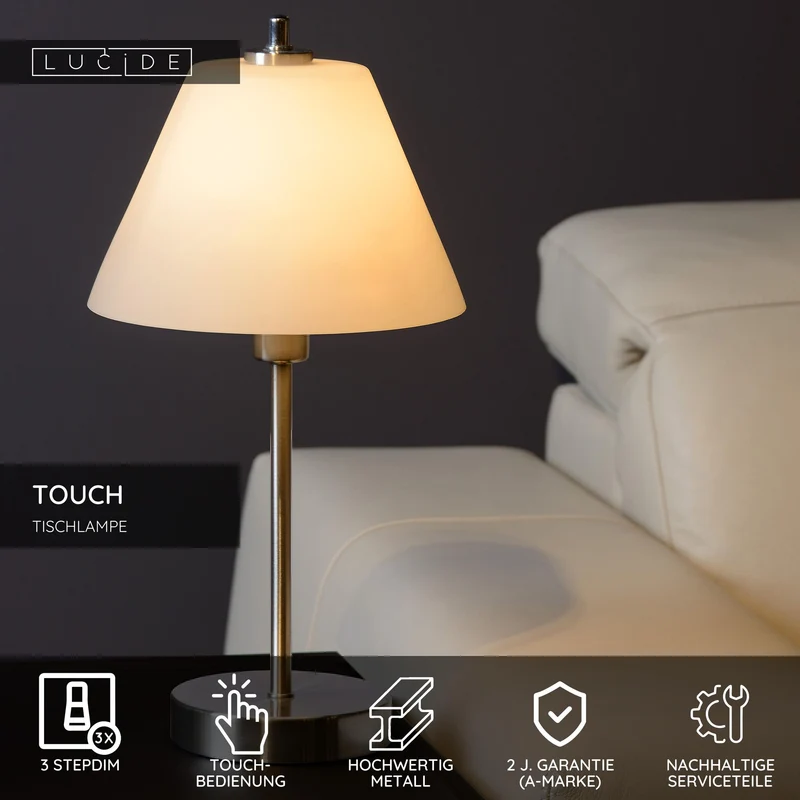 Tischleuchte Touch Touchdimmer mit Glasschirm Chrom