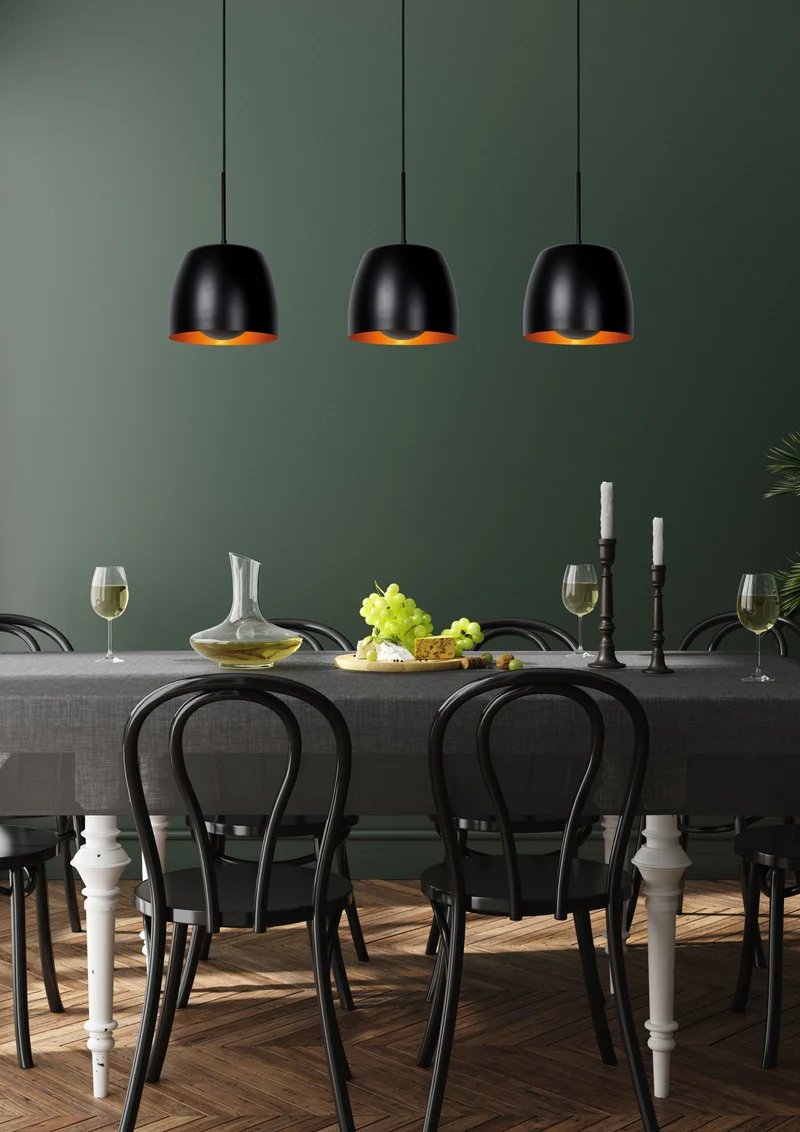 Pendelleuchte Nolan 3-flammig Schwarz, Messing E27