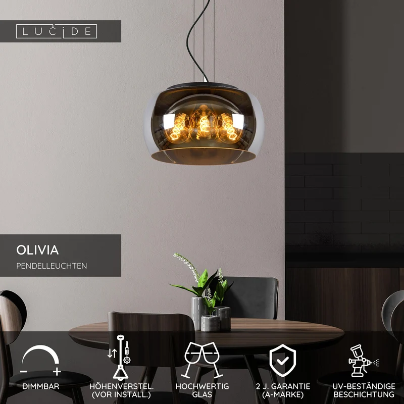 Pendellampe Olivia 3-flammig mit Glasschirm Ø 40cm