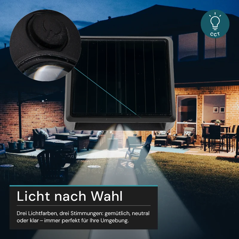 Solar LED Wandleuchte Außen, 1-flammig, 3 Lichtfarben einstellbar (CCT), IP54, mit Akku, Gartenleuchte