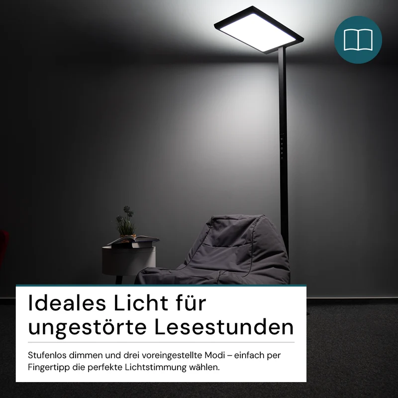 LED Büro-Stehleuchte, Up/Down, in Schwarz, 100 W, 7000 lm, 4000 K (neutralweiß), UGR<16, CRI98, dimmbar, RG0, Bridgelux LED, Arbeitsplatzleuchte
