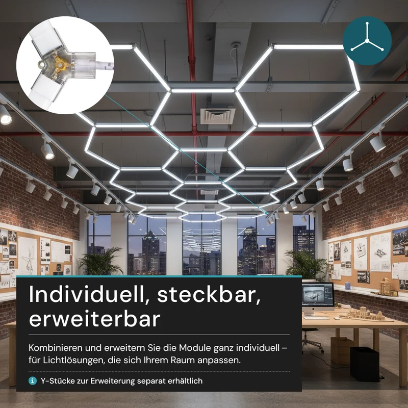 LED Deckenleuchte, HexaForm, 5er Set, 6500 K (kaltweiß), Hexagon Leuchte, Garagenlampe, Salon Beleuchtung