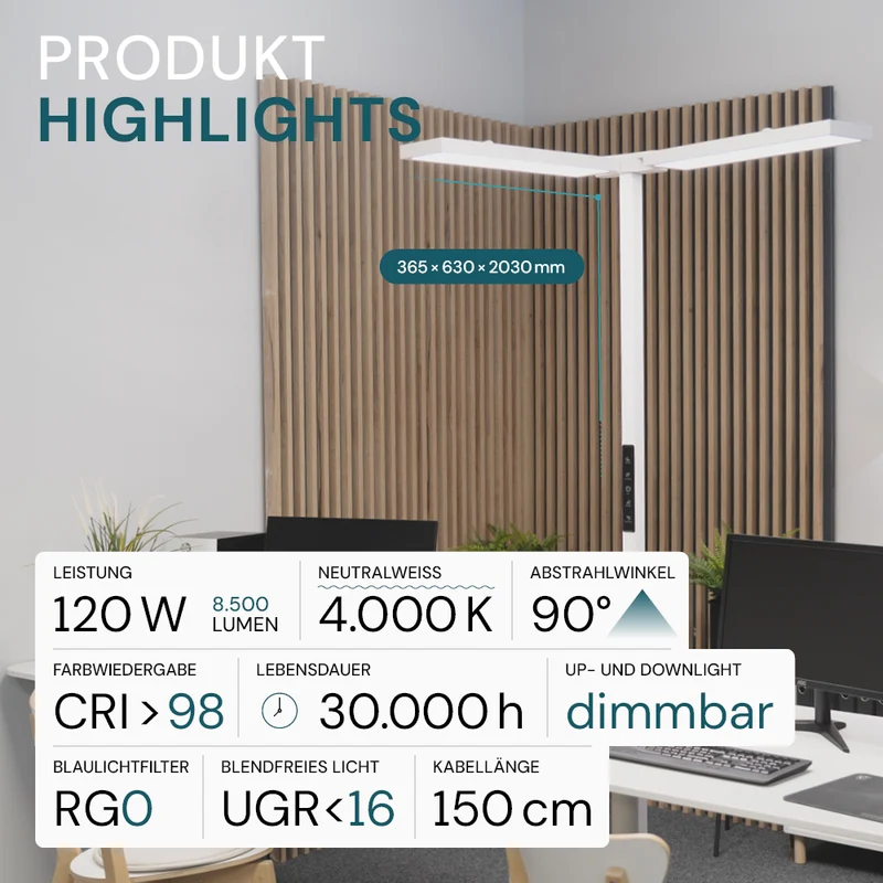 LED Büro-Stehleuchte DUO, Up/Down, 120W, 8500 lm, 4000 K (neutralweiß)